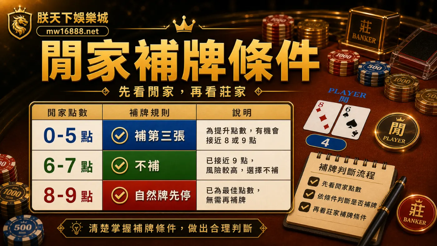 百家樂閒家補牌條件資訊圖