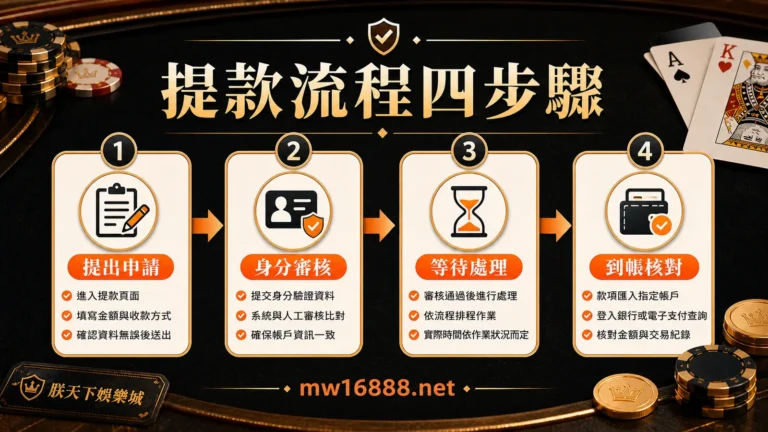 提款流程四步驟包含提出申請身分審核等待處理到帳核對