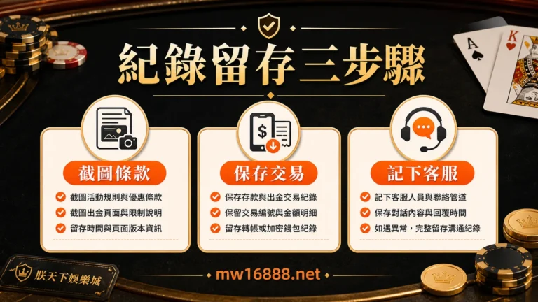 紀錄留存三步驟包含截圖條款保存交易記下客服